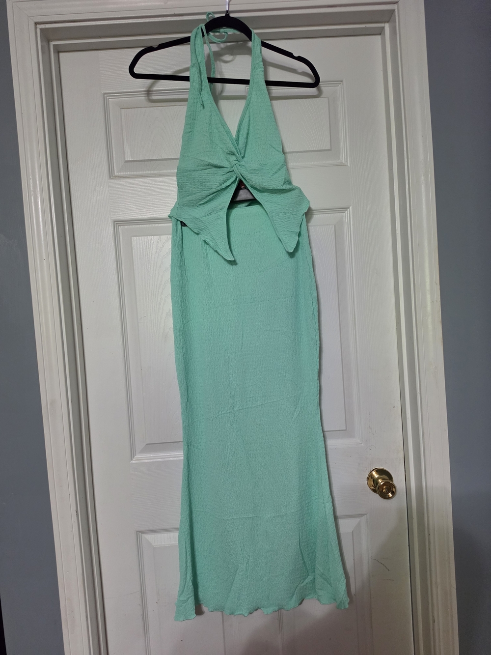 Mint Green Halter 2 Piece Twist-Front Maxi Dress